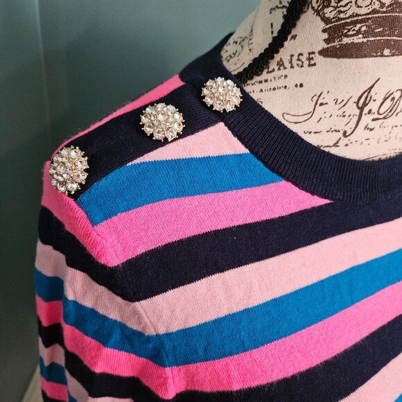 Lilly Pulitzer S True Navy Tropical Stripe Morgen Sweater Crew - Picture 4 of 6